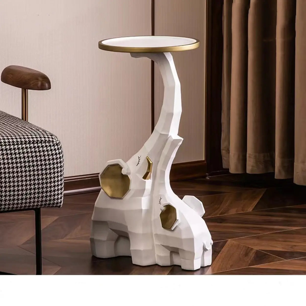 Novelty Elephant Shaped White Resin Tray Top End Table Image - 1