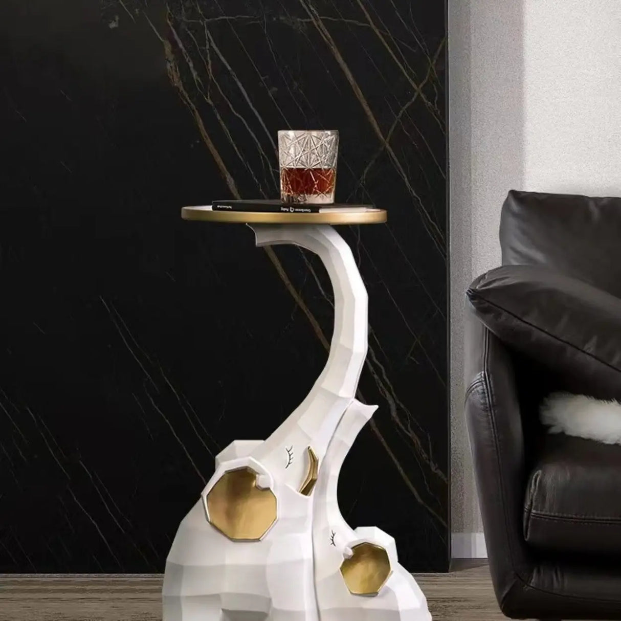 Novelty Elephant Shaped White Resin Tray Top End Table Image - 3