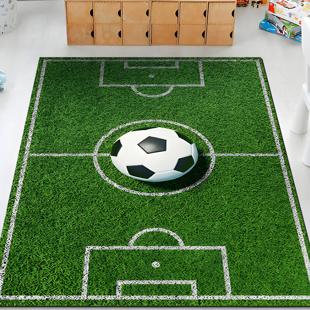Novelty Soccer Field Pattern Polyester Green Area Rug Image - 1