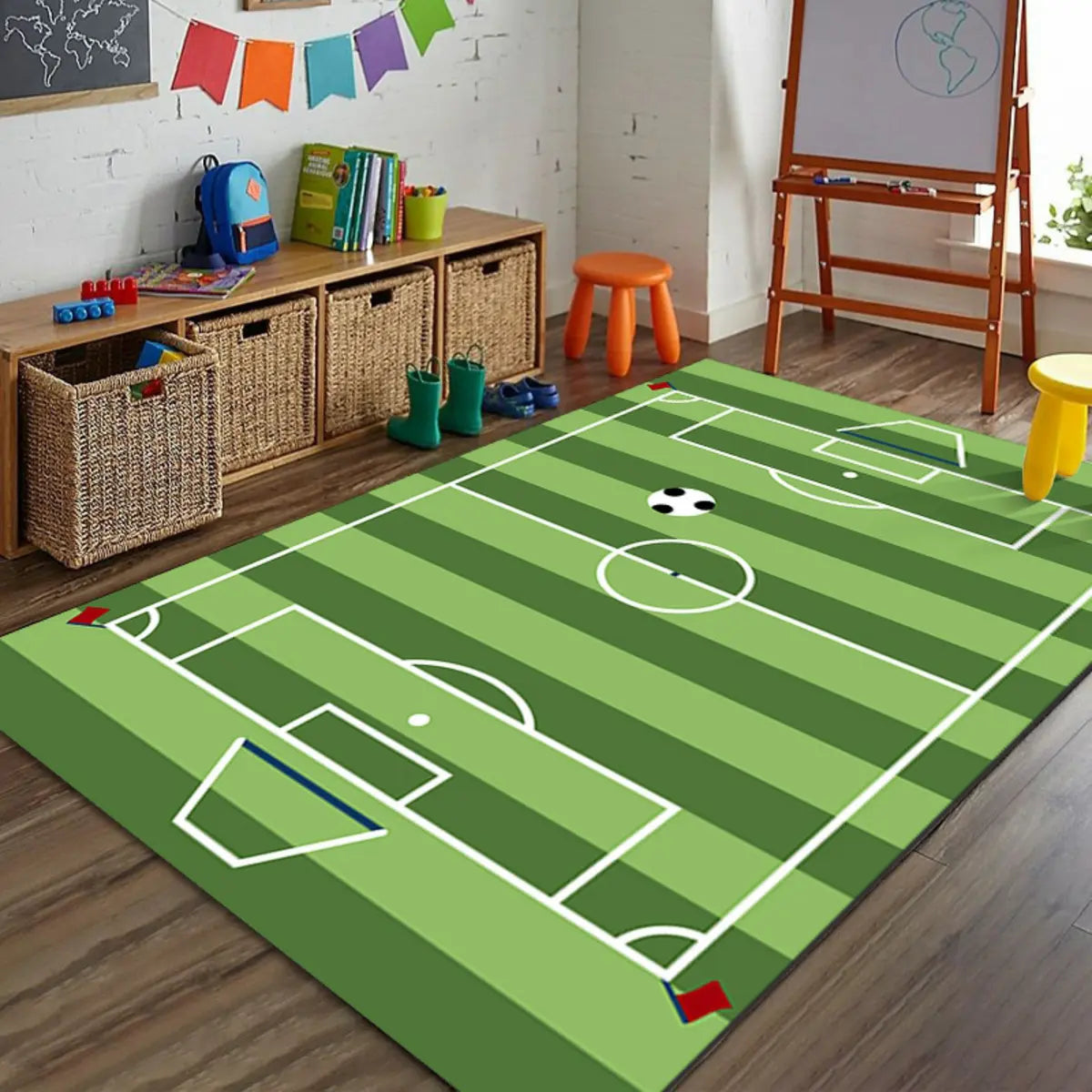 Novelty Soccer Field Pattern Polyester Green Area Rug Image - 2