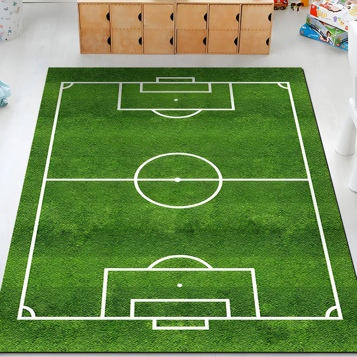 Novelty Soccer Field Pattern Polyester Green Area Rug Image - 4
