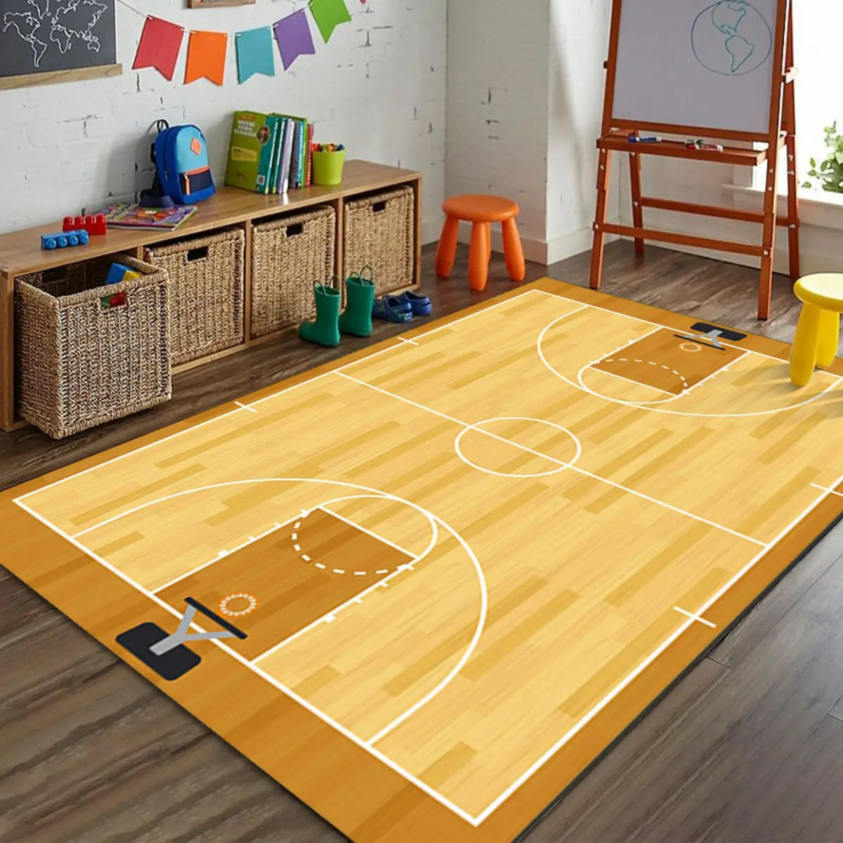 Novelty Soccer Field Pattern Polyester Green Area Rug Image - 5