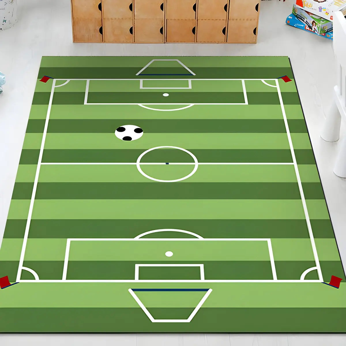 Novelty Soccer Field Pattern Polyester Green Area Rug Image - 6