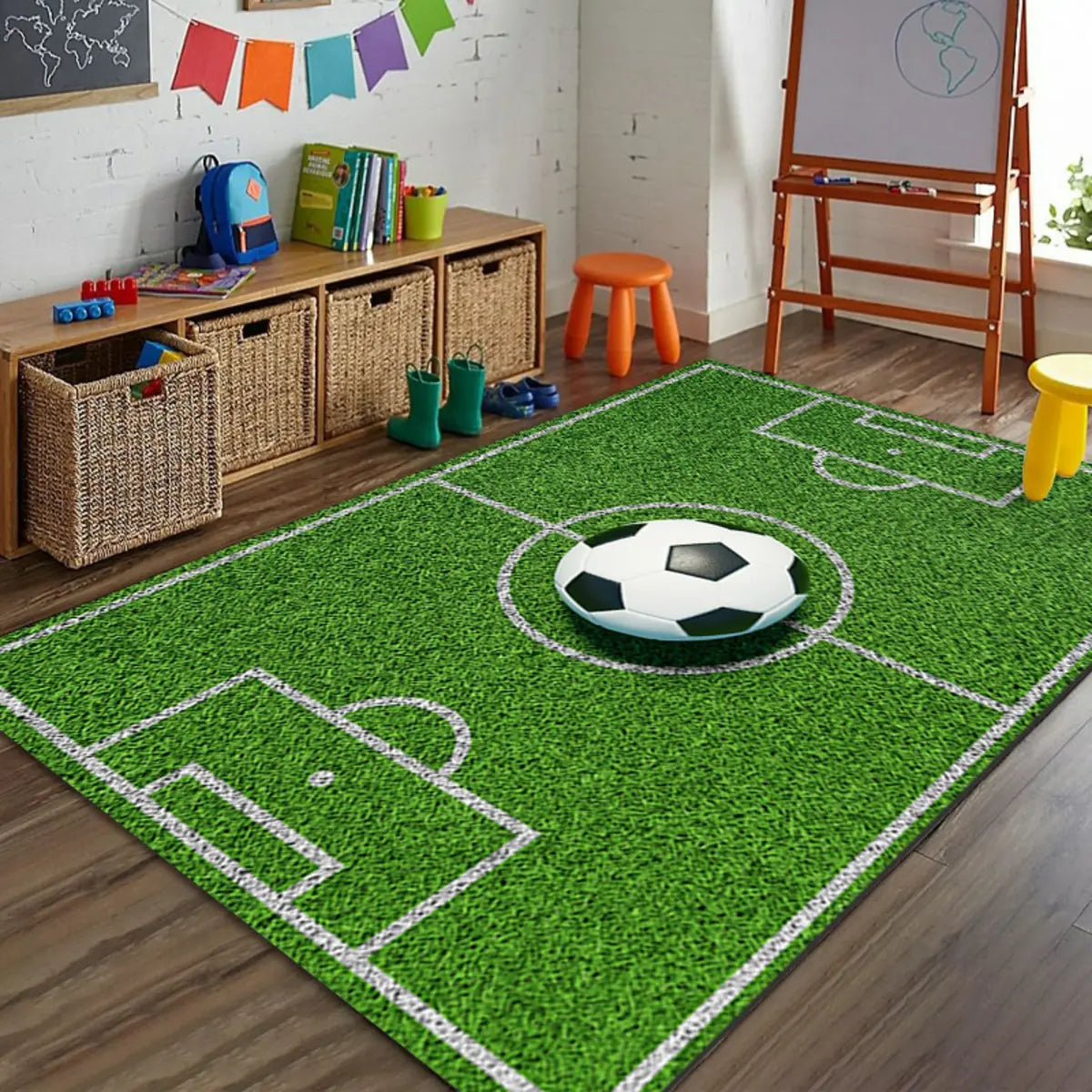 Novelty Soccer Field Pattern Polyester Green Area Rug Image - 7
