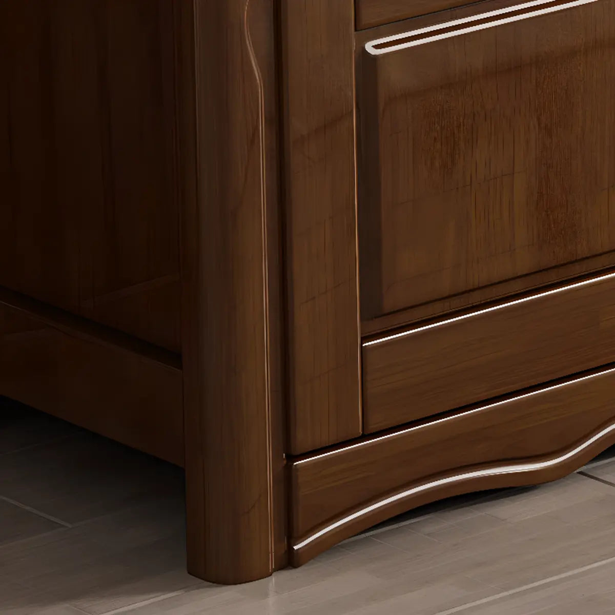 Nut-Brown Finish Wooden TV Stand with Cabinet Shelves Image - 9