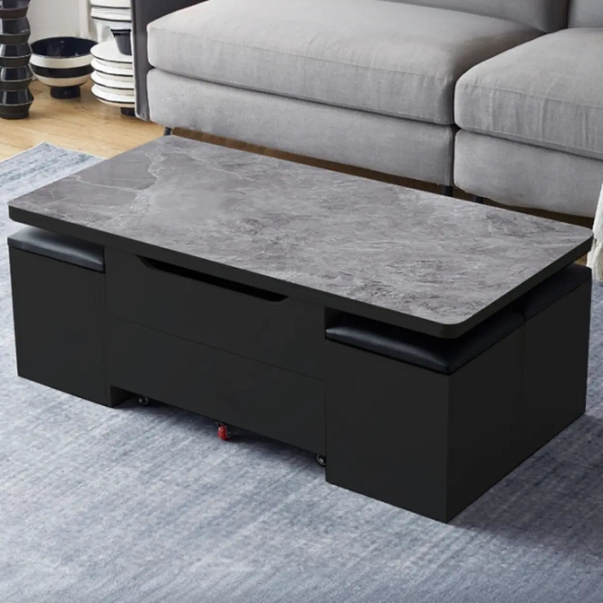 Nut-Brown Foldable Lift Top Coffee Table with Storage Image - 13