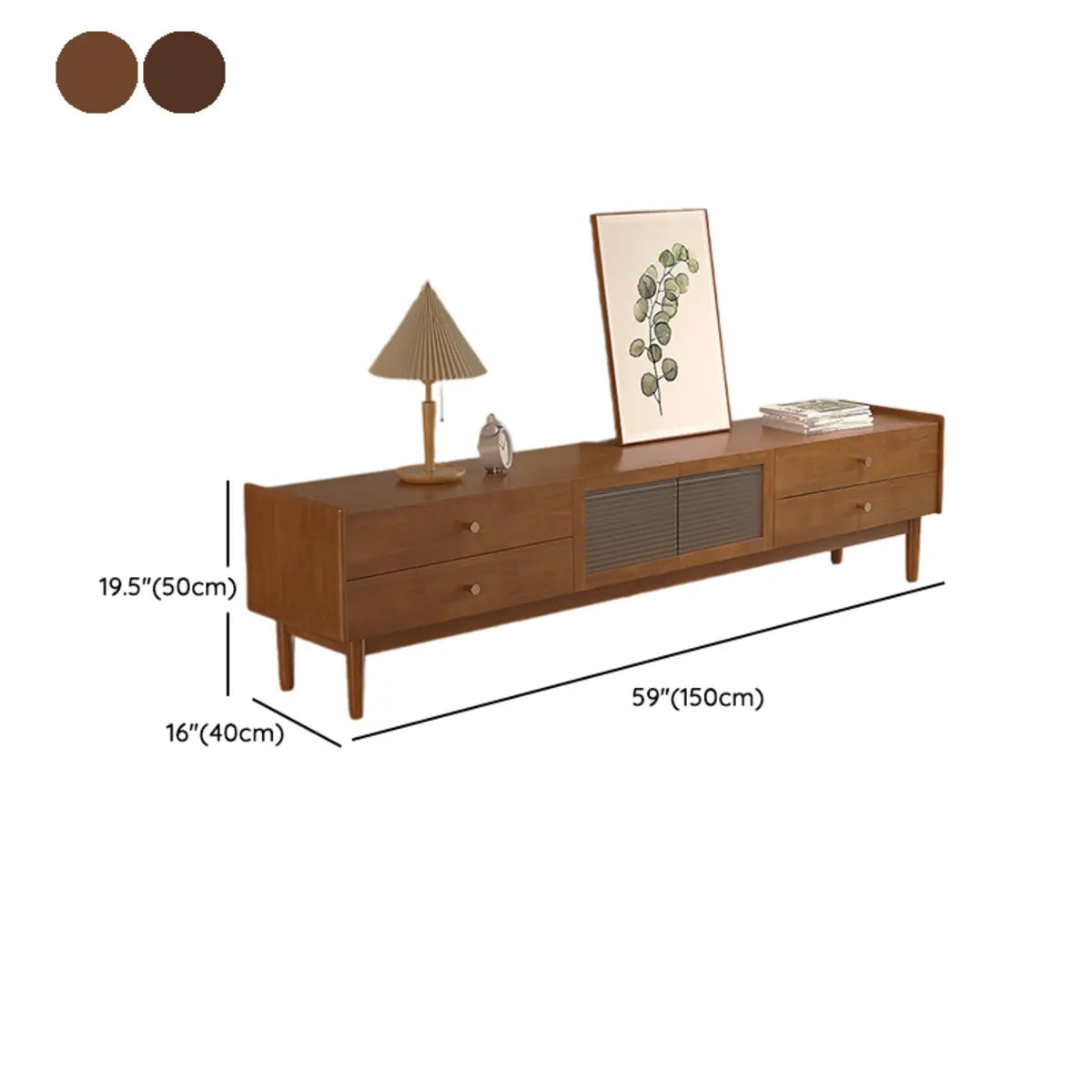 Nut-Brown Oak Medium Wood Tone TV Stand with Storage