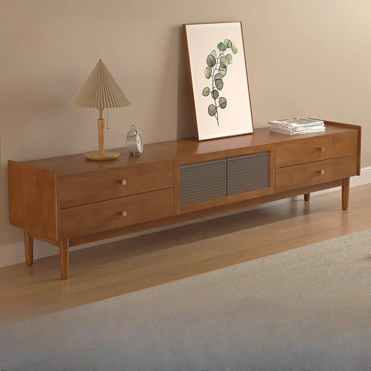 Nut-Brown Oak Medium Wood Tone TV Stand with Storage Image - 2