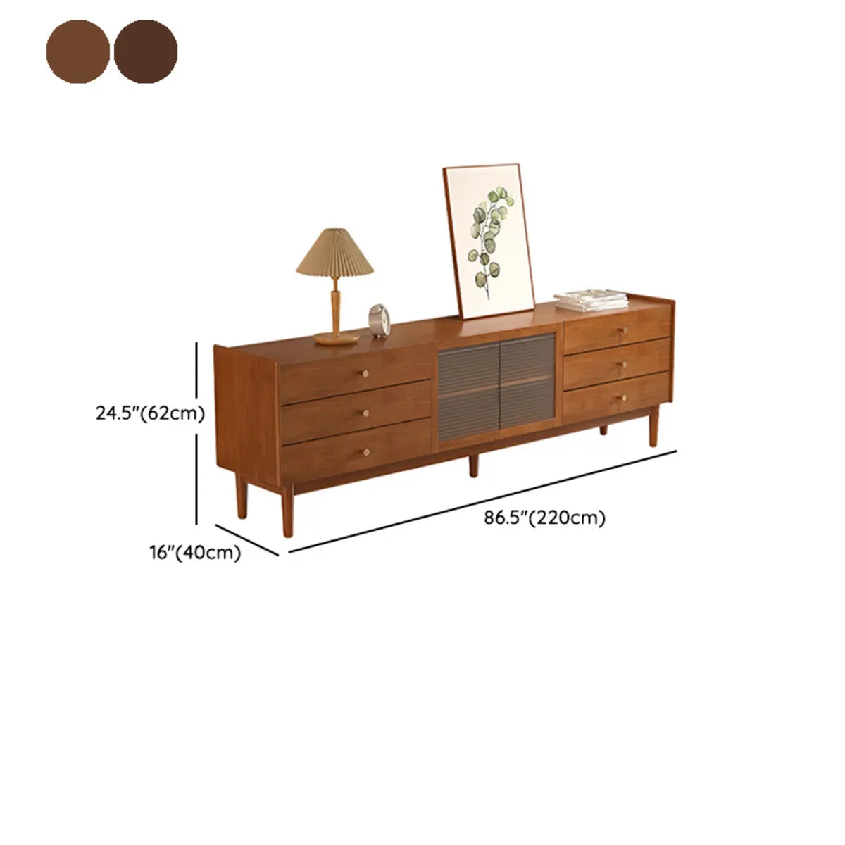 Nut-Brown Oak Medium Wood Tone TV Stand with Storage Image - 21