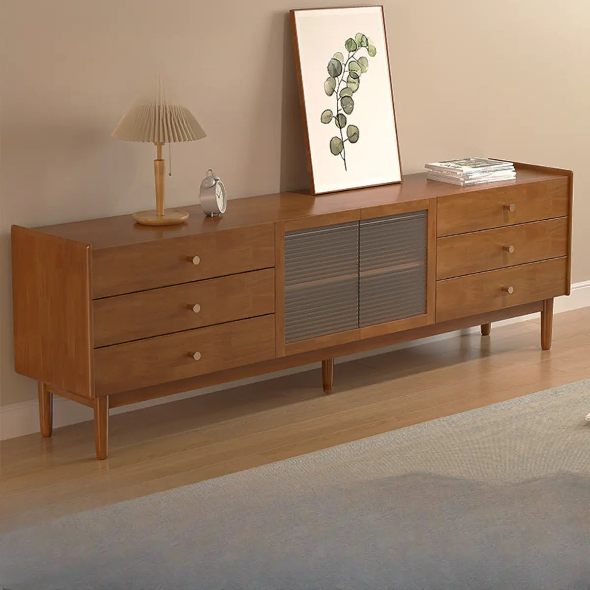 Nut-Brown Oak Medium Wood Tone TV Stand with Storage Image - 3