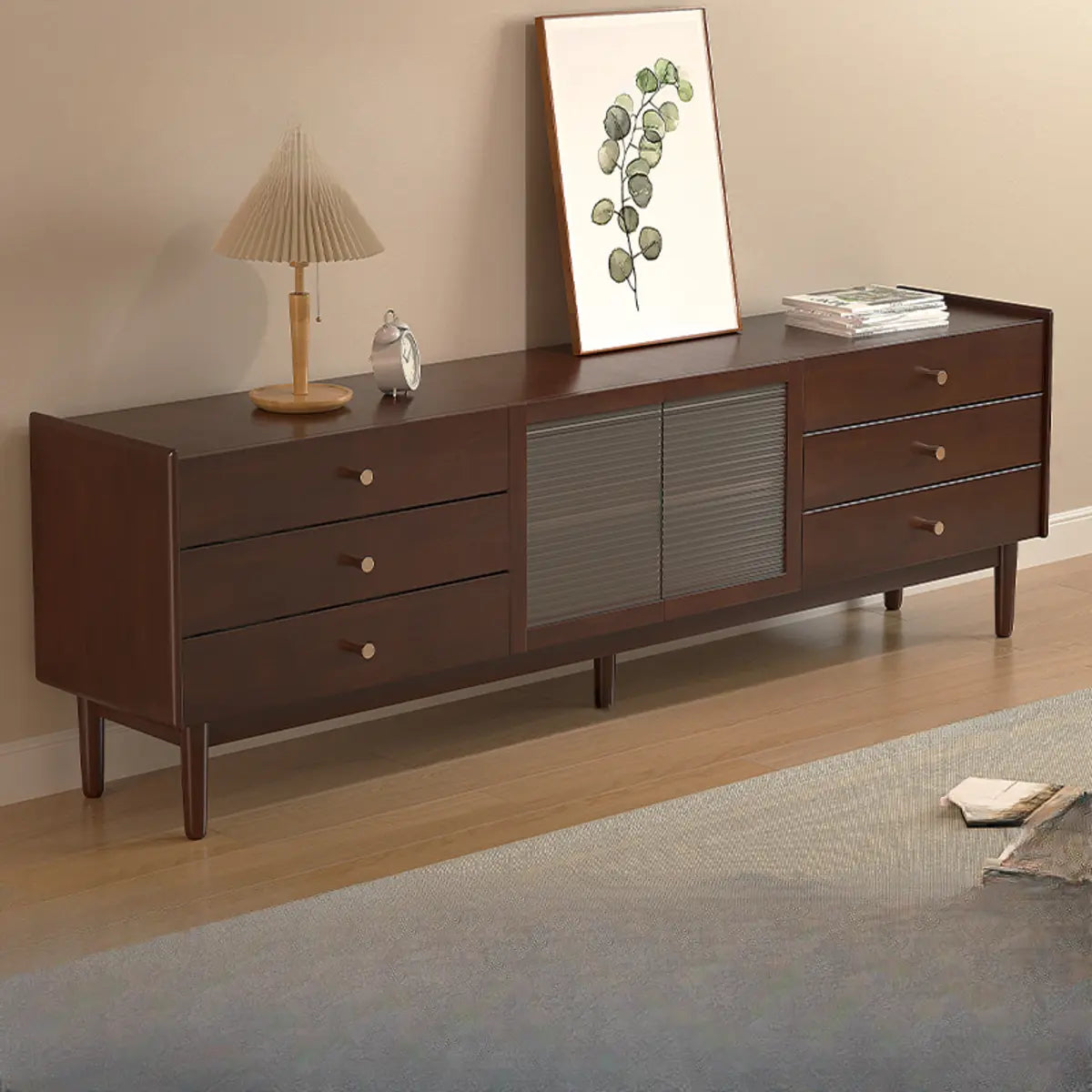 Nut-Brown Oak Medium Wood Tone TV Stand with Storage Image - 5