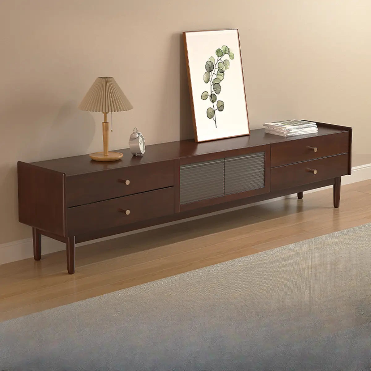 Nut-Brown Oak Medium Wood Tone TV Stand with Storage Image - 7