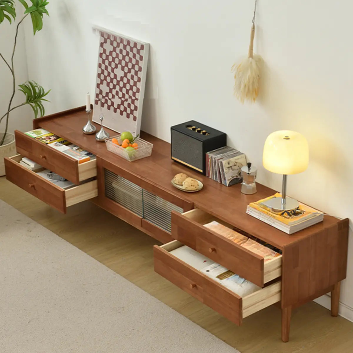 Nut-Brown Oak Medium Wood Tone TV Stand with Storage Image - 8