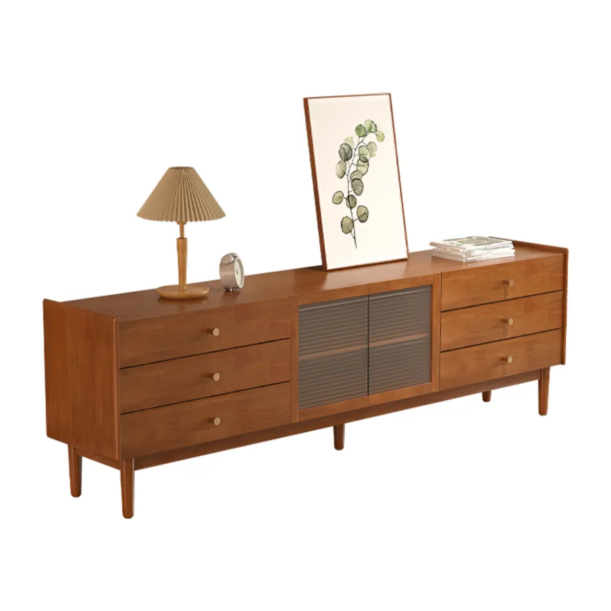 Nut-Brown Oak Medium Wood Tone TV Stand with Storage Image - 9