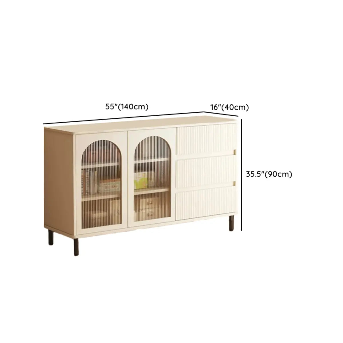 Nut-Brown Open Storage Sideboard with Drawers and Shelves Image - 19