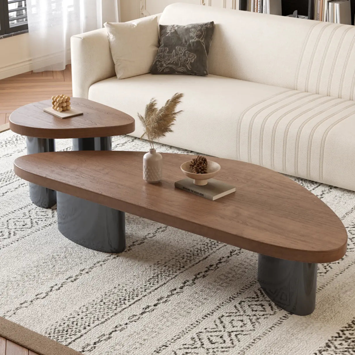 Nut-Brown Pine Wood Triangle Nesting Coffee Tables Image - 10