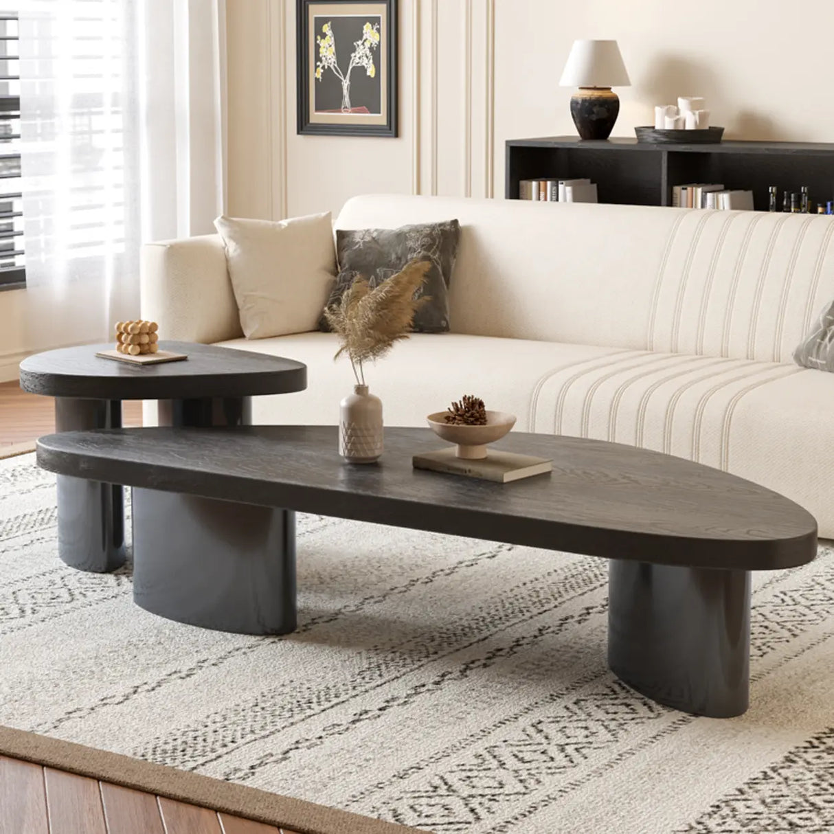 Nut-Brown Pine Wood Triangle Nesting Coffee Tables Image - 12