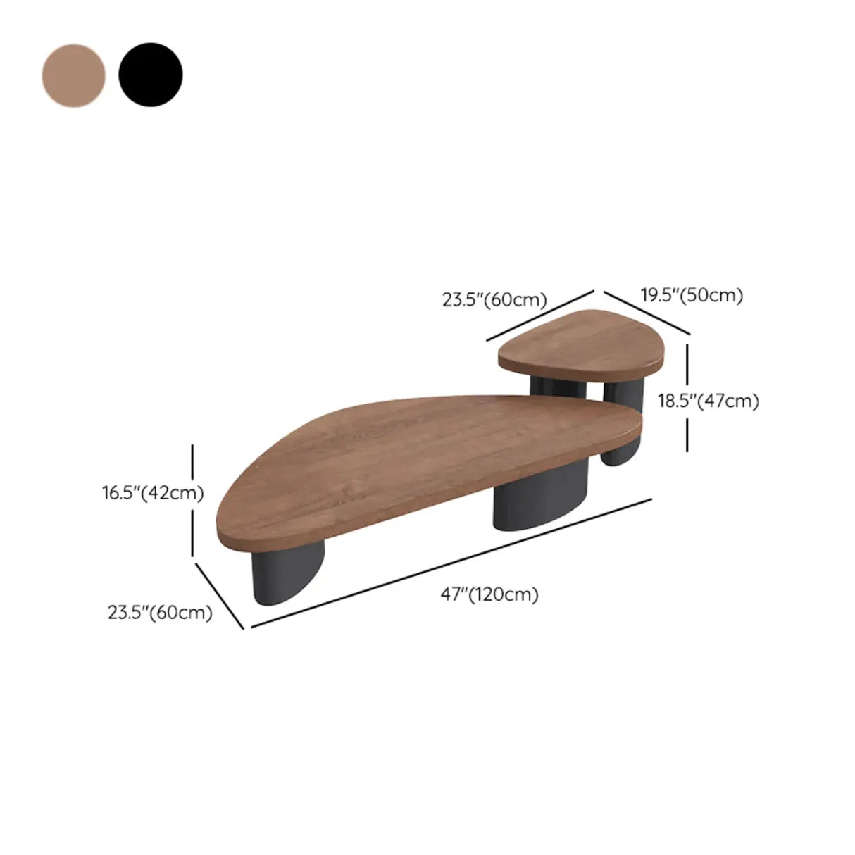 Nut-Brown Pine Wood Triangle Nesting Coffee Tables Image - 17