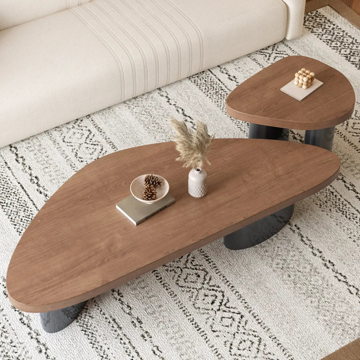 Nut-Brown Pine Wood Triangle Nesting Coffee Tables Image - 1