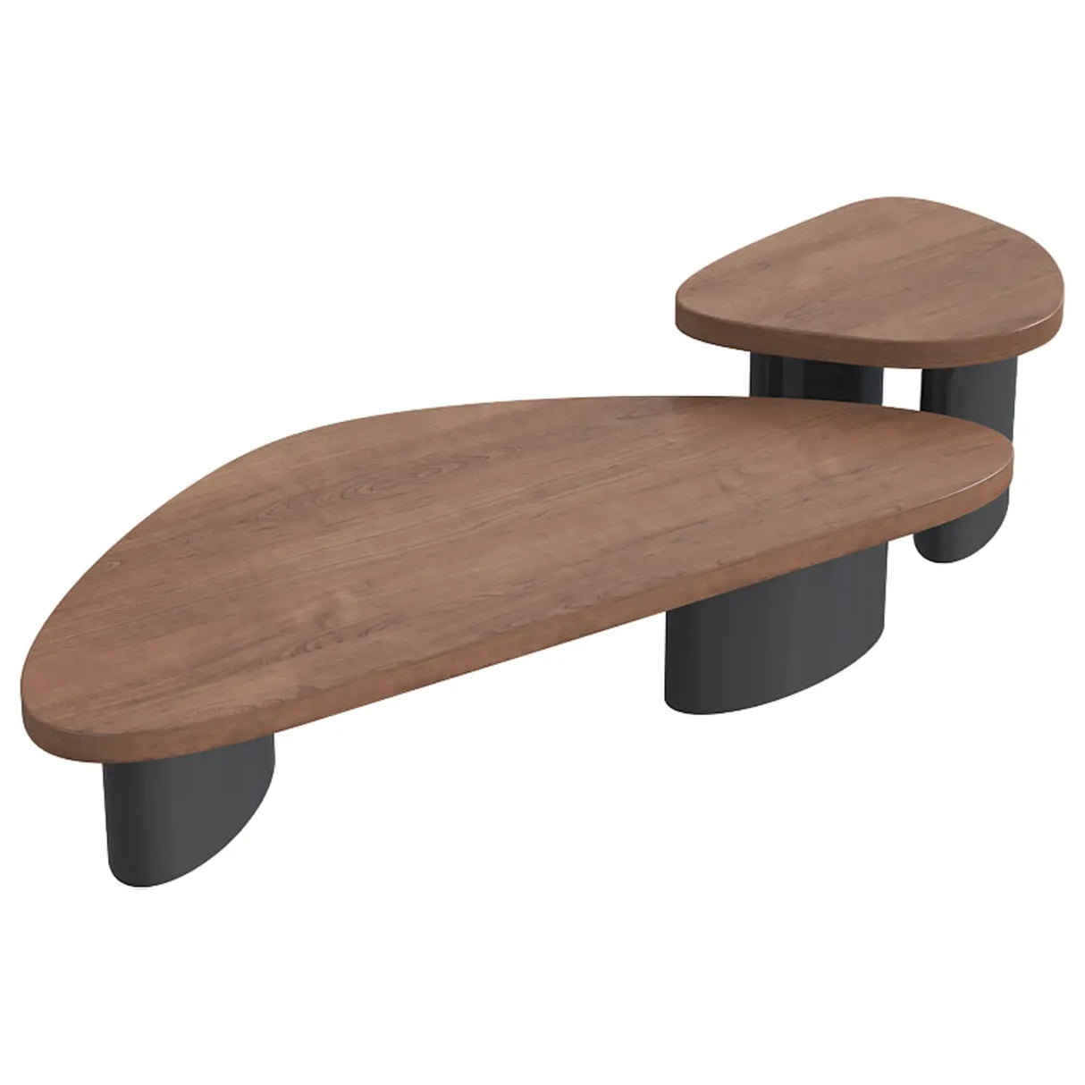 Nut-Brown Pine Wood Triangle Nesting Coffee Tables Image - 2