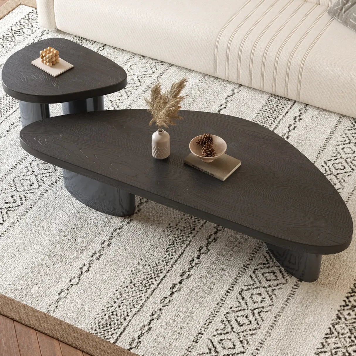 Nut-Brown Pine Wood Triangle Nesting Coffee Tables Image - 9