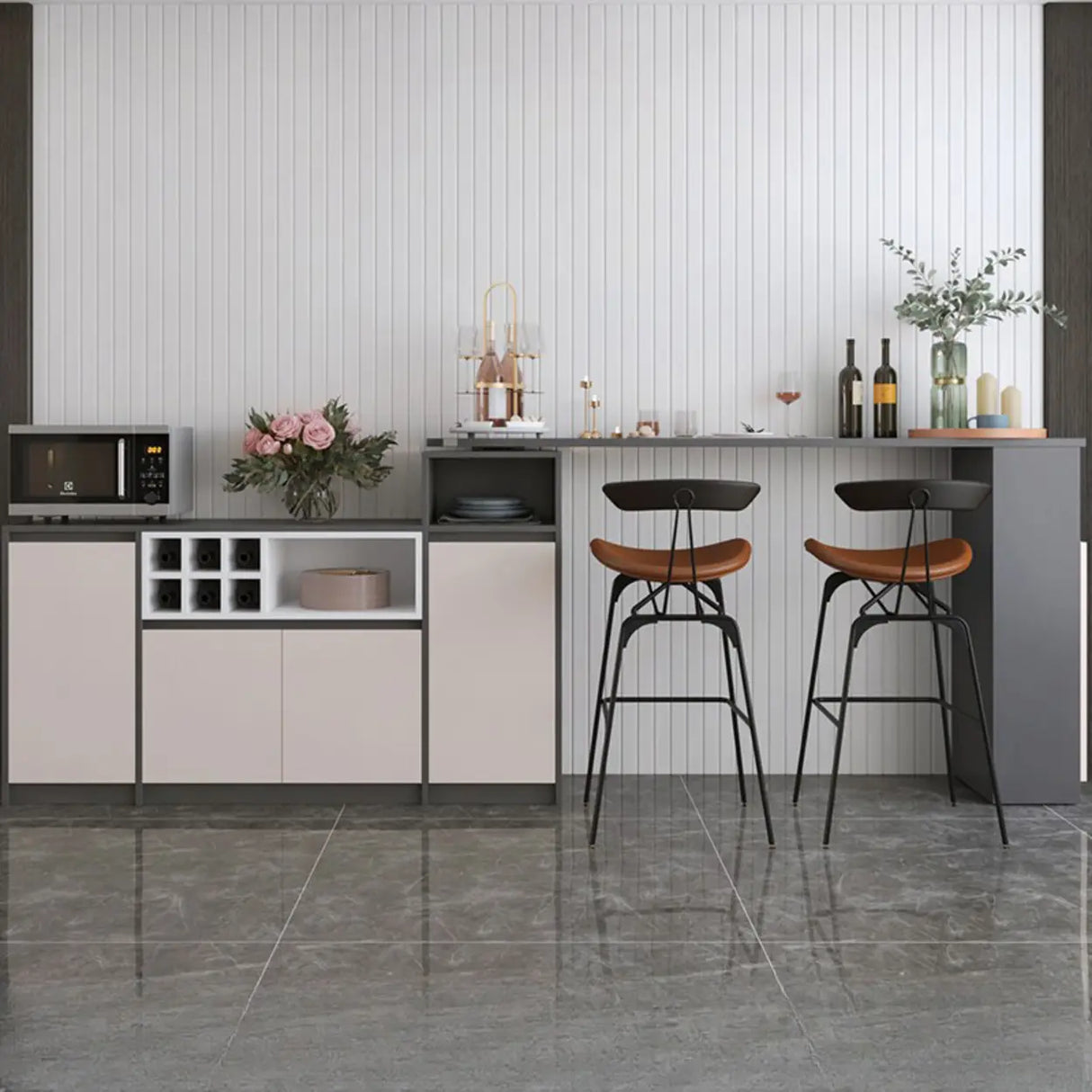 Nut-Brown Rectangular Wood Bar Table with Storage Image - 10