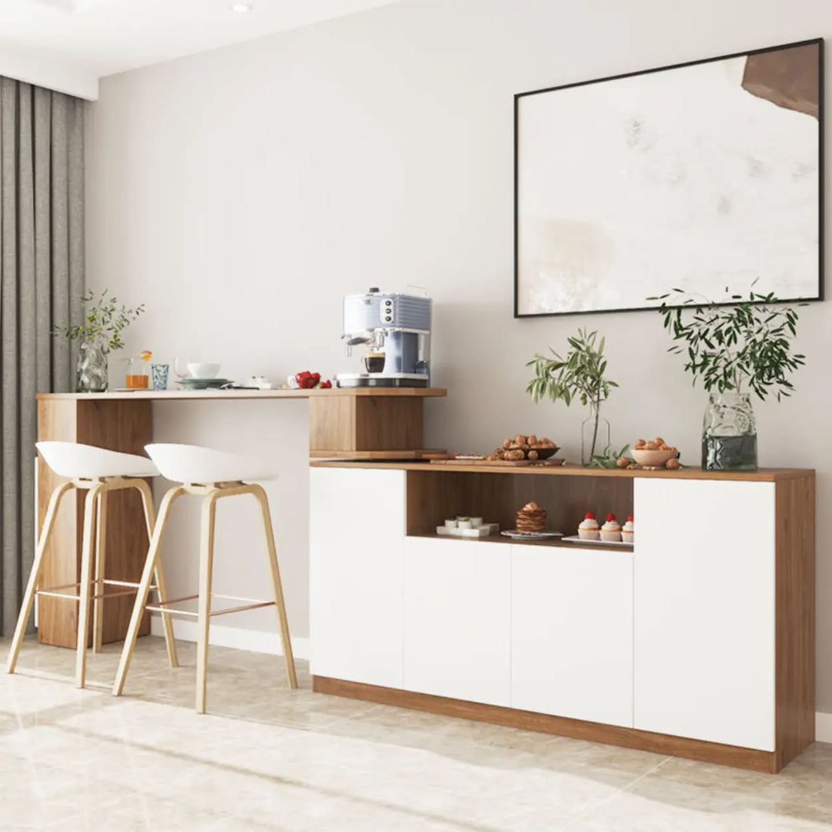 Nut-Brown Rectangular Wood Bar Table with Storage Image - 1