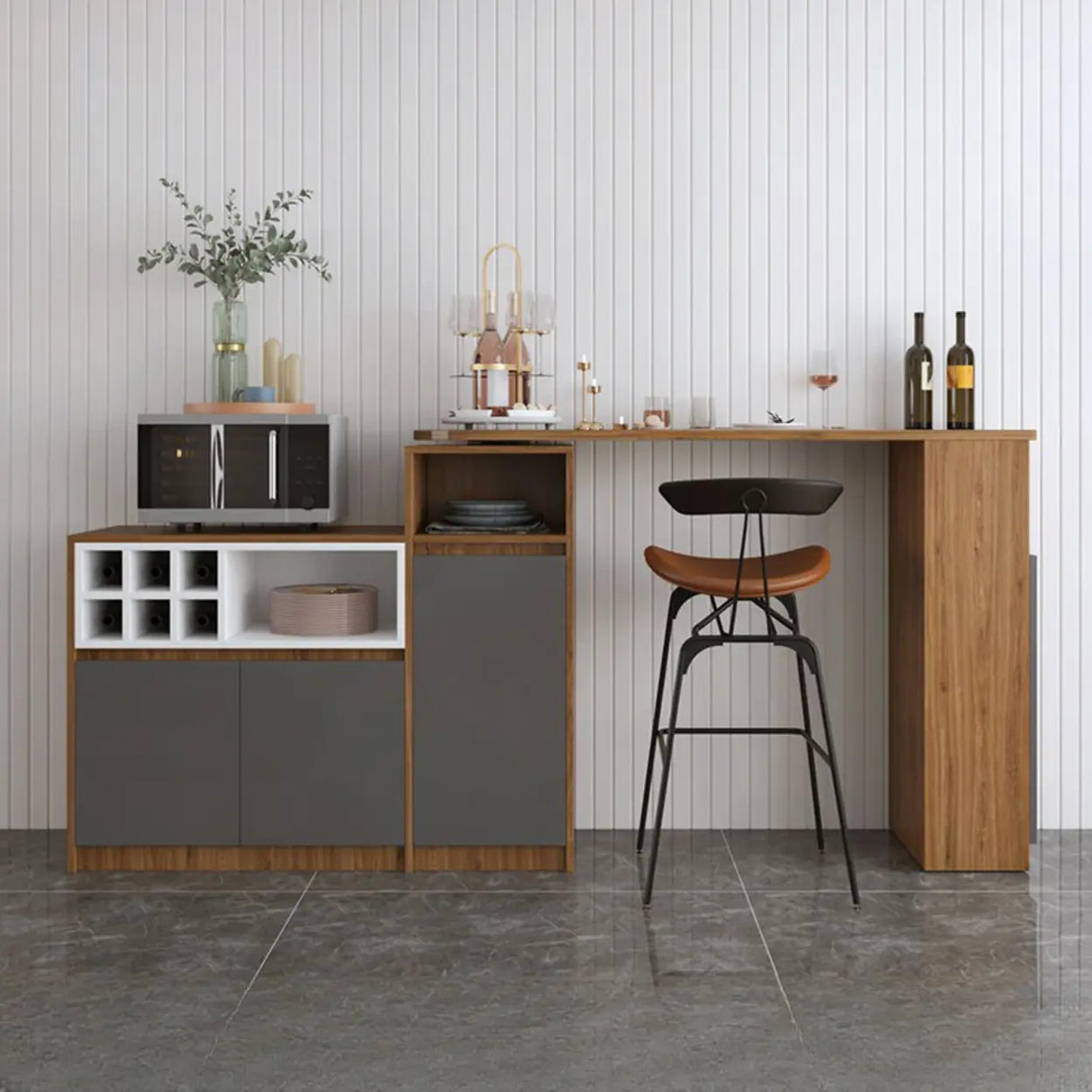 Nut-Brown Rectangular Wood Bar Table with Storage Image - 2