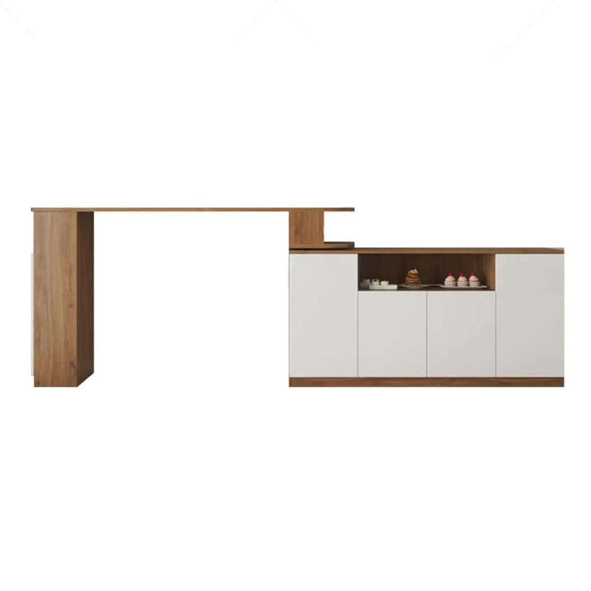 Nut-Brown Rectangular Wood Bar Table with Storage Image - 5