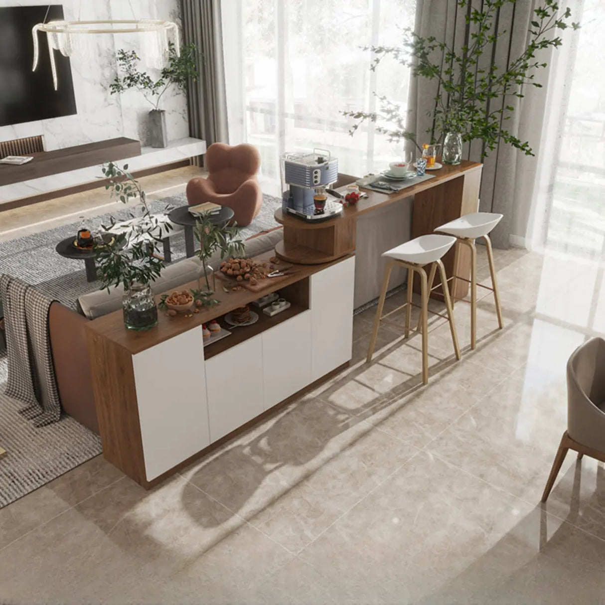 Nut-Brown Rectangular Wood Bar Table with Storage Image - 6