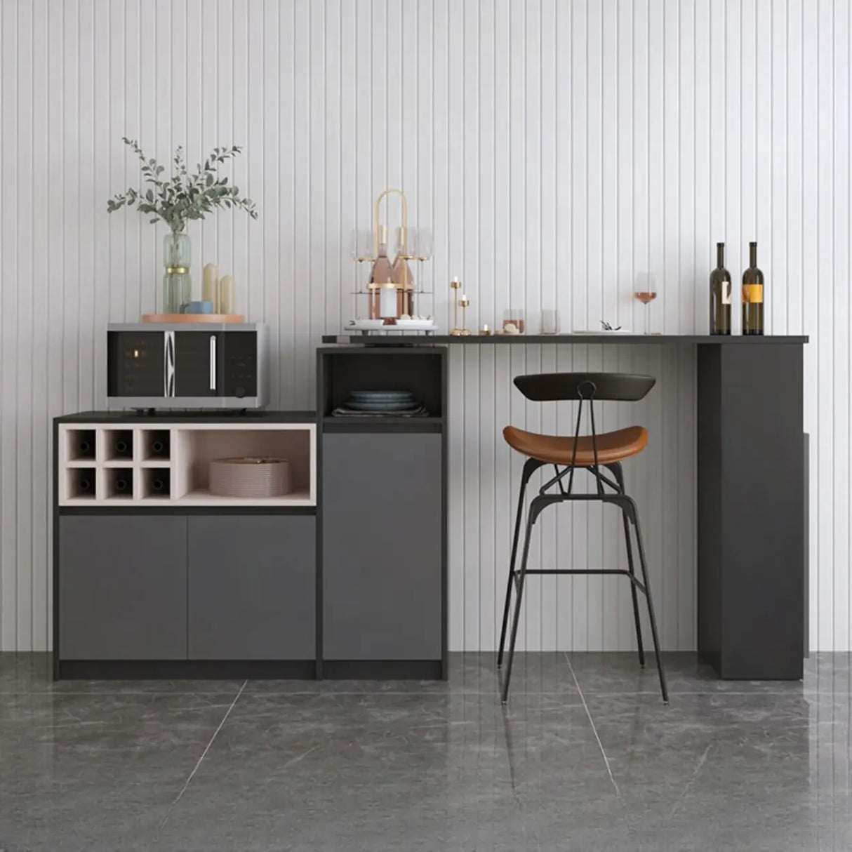 Nut-Brown Rectangular Wood Bar Table with Storage Image - 7