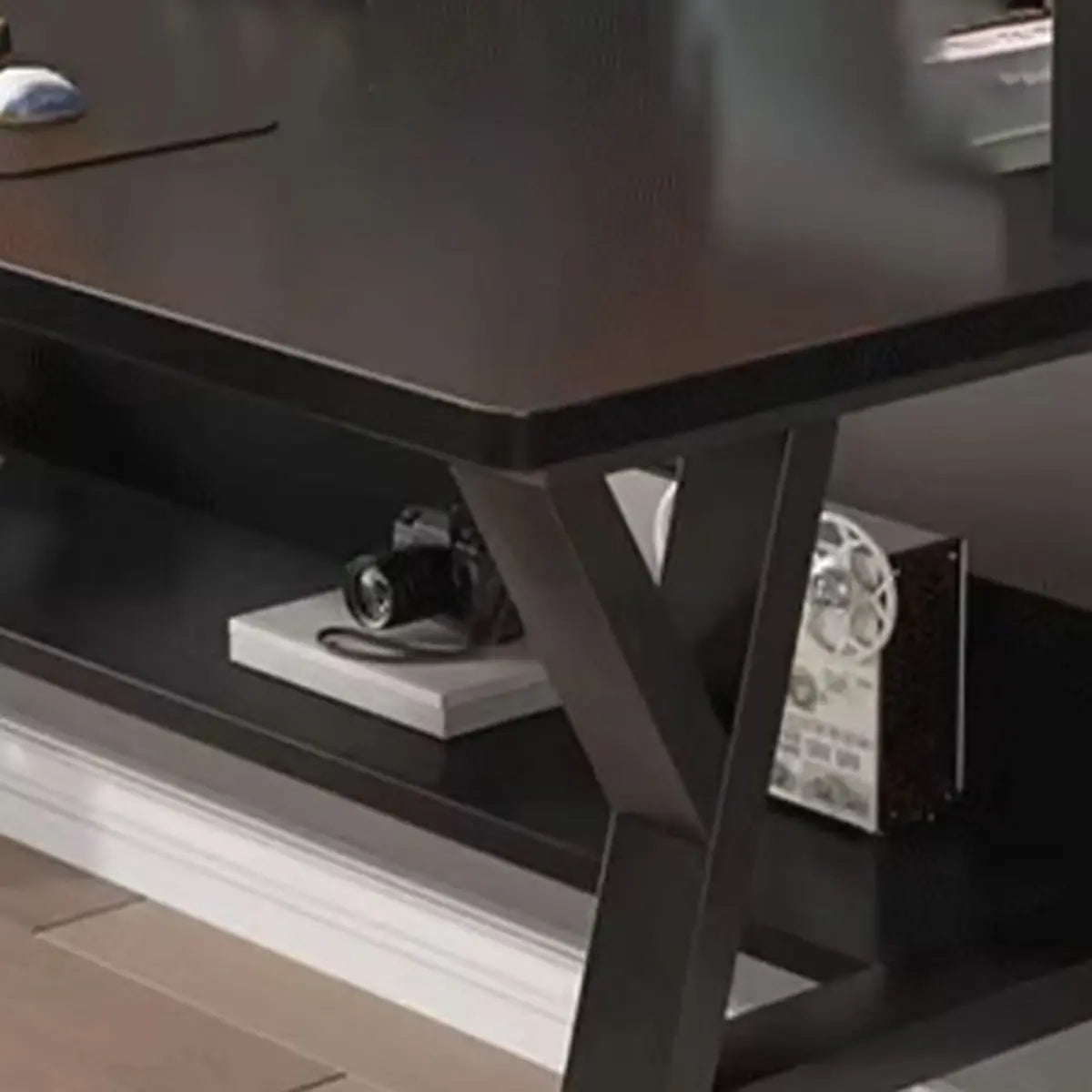 Nut-Brown Wood Computer Desk with Hutch Exterior Shelf Image - 20