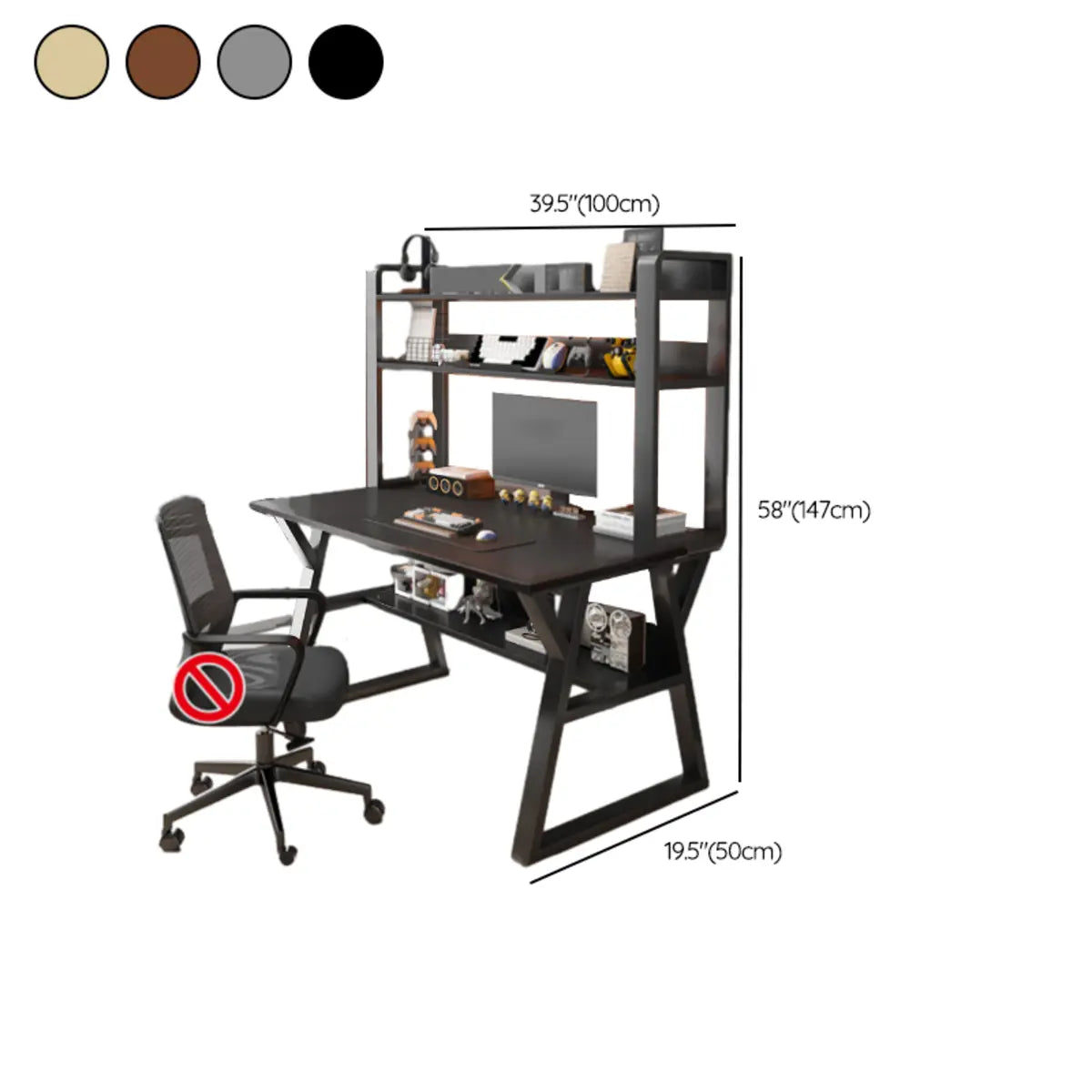 Nut-Brown Wood Computer Desk with Hutch Exterior Shelf Image - 28