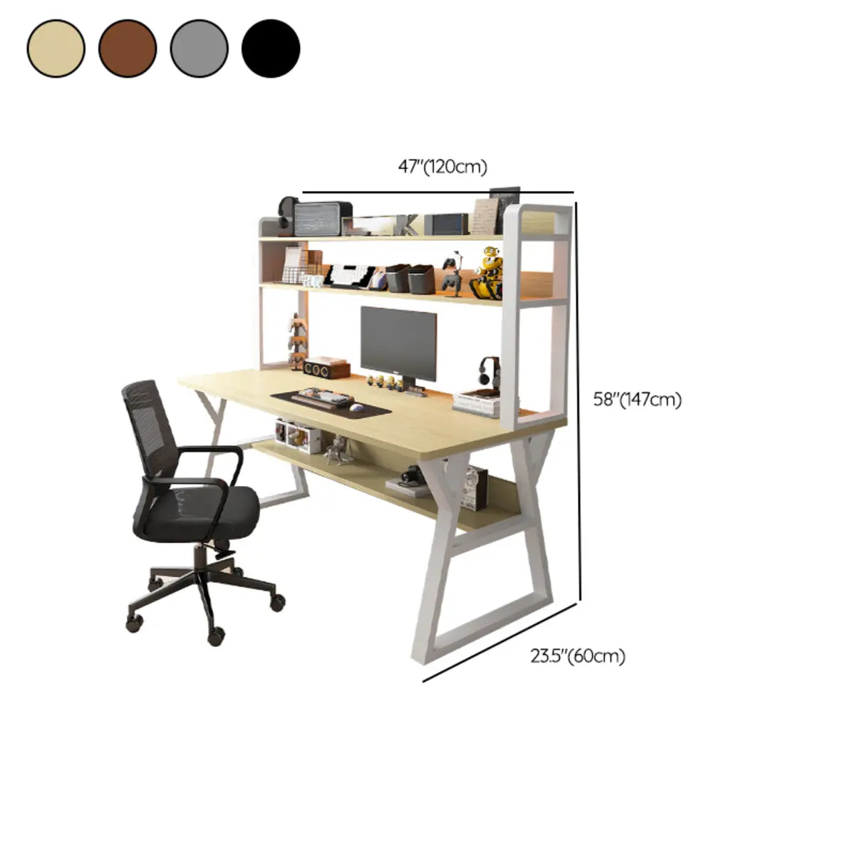 Nut-Brown Wood Computer Desk with Hutch Exterior Shelf Image - 29