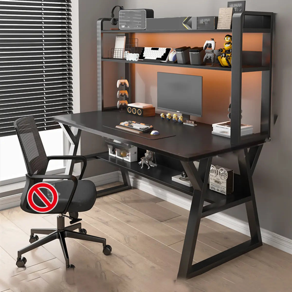 Nut-Brown Wood Computer Desk with Hutch Exterior Shelf Image - 5