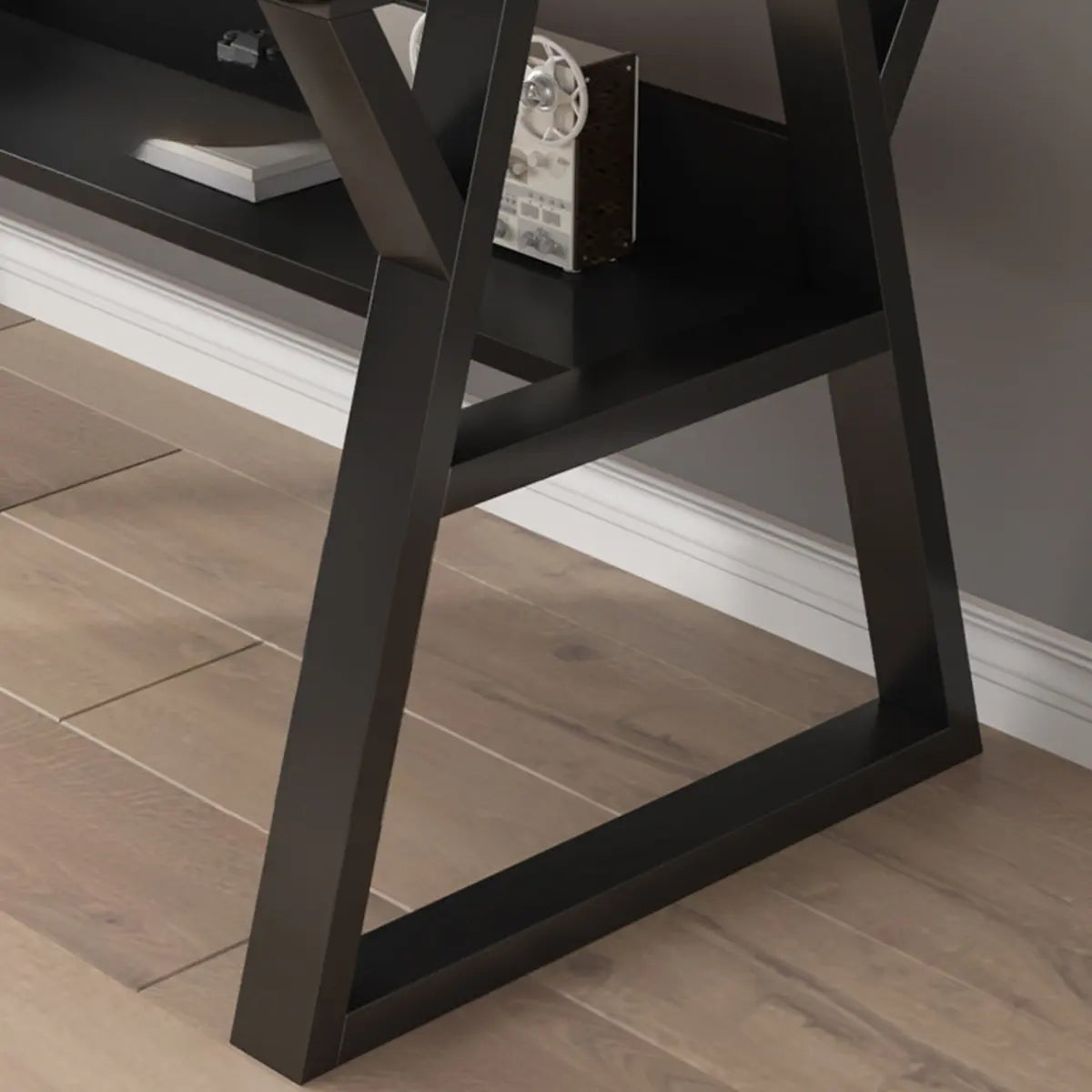 Nut-Brown Wood Computer Desk with Hutch Exterior Shelf Image - 7