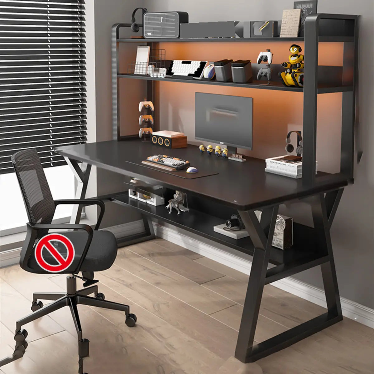 Nut-Brown Wood Computer Desk with Hutch Exterior Shelf Image - 8