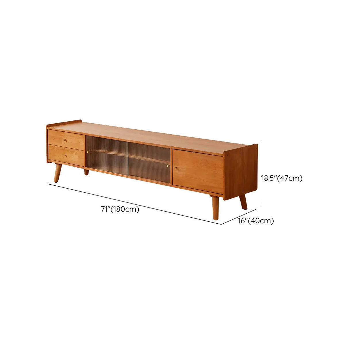 Nut-Brown Wood Drawers Open Storage TV Stand with Legs Image - 11
