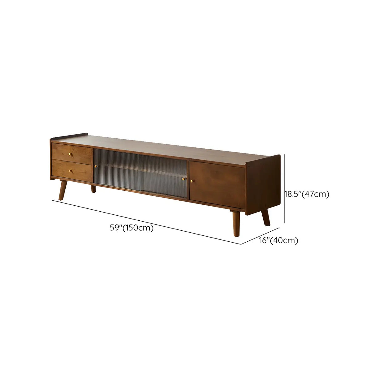 Nut-Brown Wood Drawers Open Storage TV Stand with Legs Image - 13