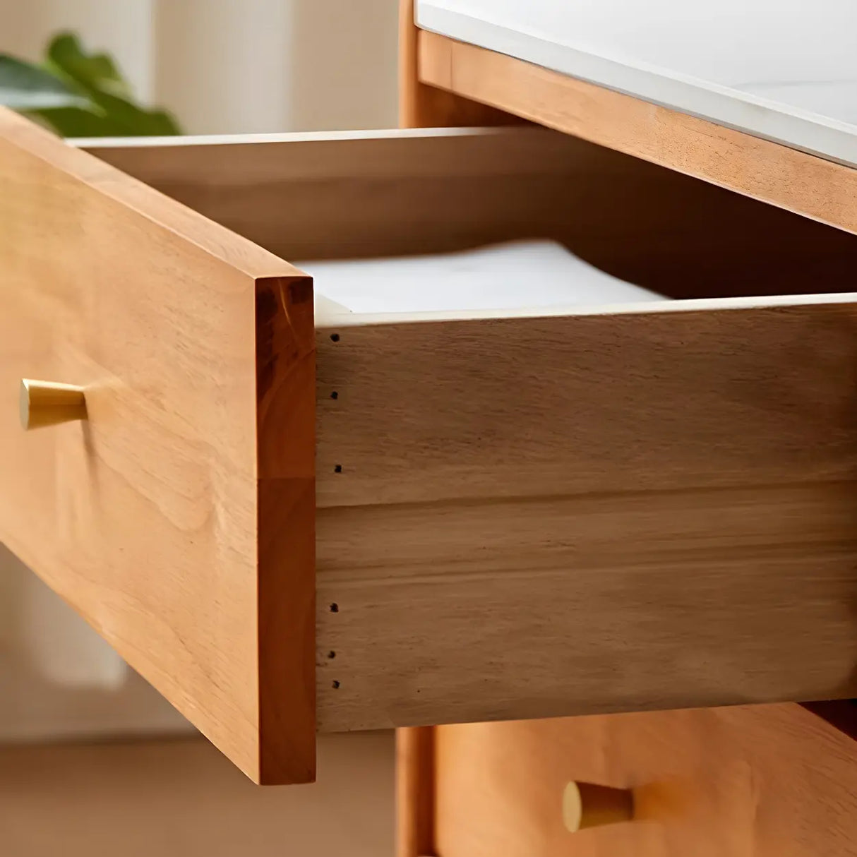 Nut-Brown Wood Drawers Open Storage TV Stand with Legs Image - 5