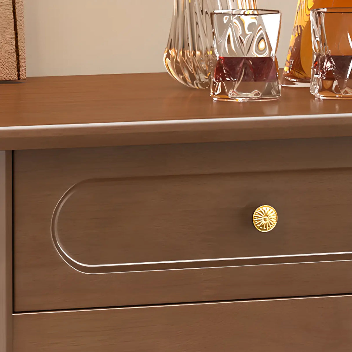 Nut-Brown Wood Foyer Storage Console Table with Shelves Image - 11