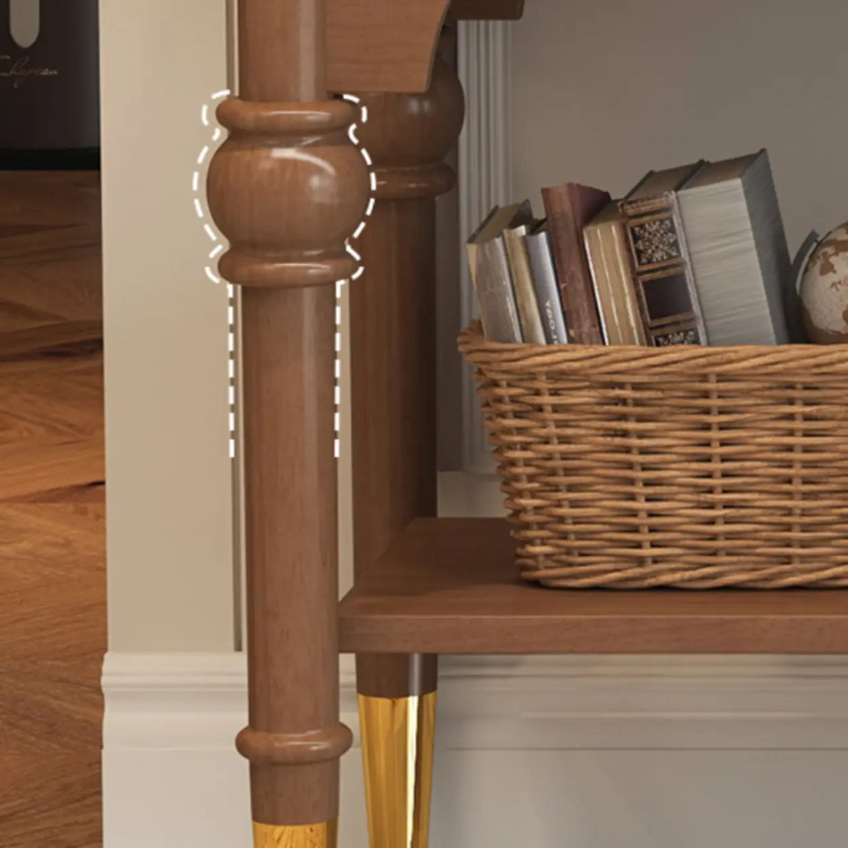 Nut-Brown Wood Foyer Storage Console Table with Shelves Image - 5