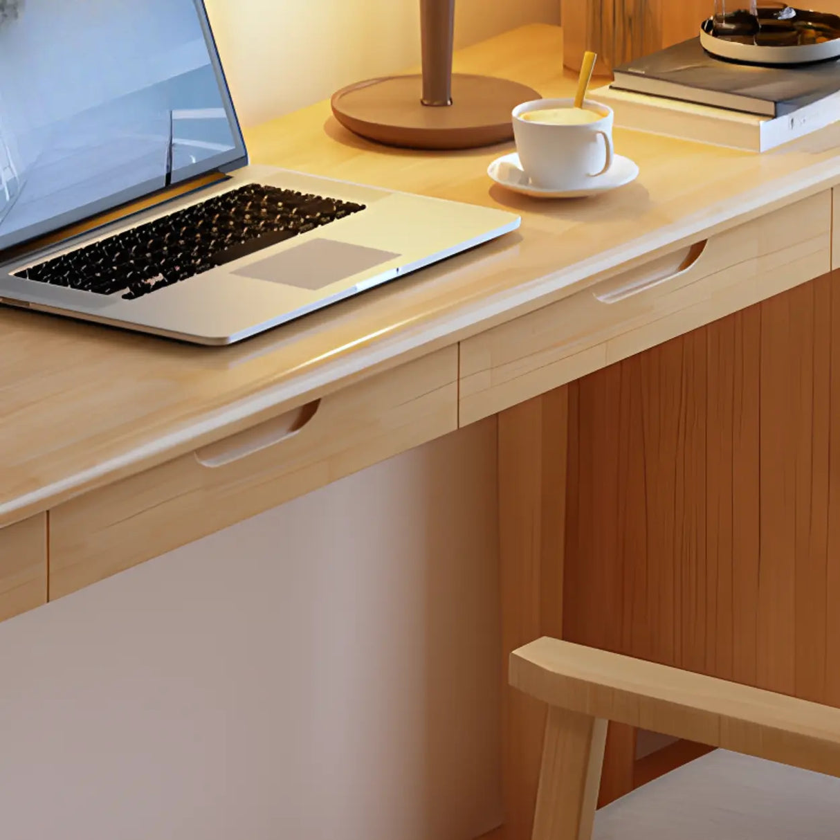 Nut-Brown Wood Rectangle Drawers Desk for Home Use Image - 8