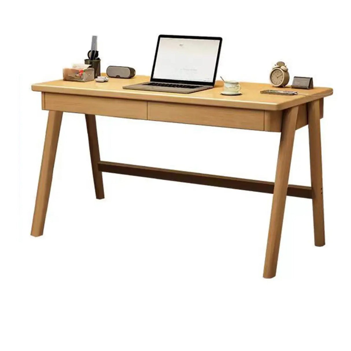 Nut-Brown Wooden Drawers Rectangular Computer Desk Image - 3