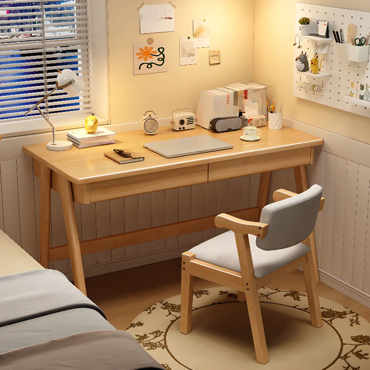 Nut-Brown Wooden Drawers Rectangular Computer Desk Image - 4