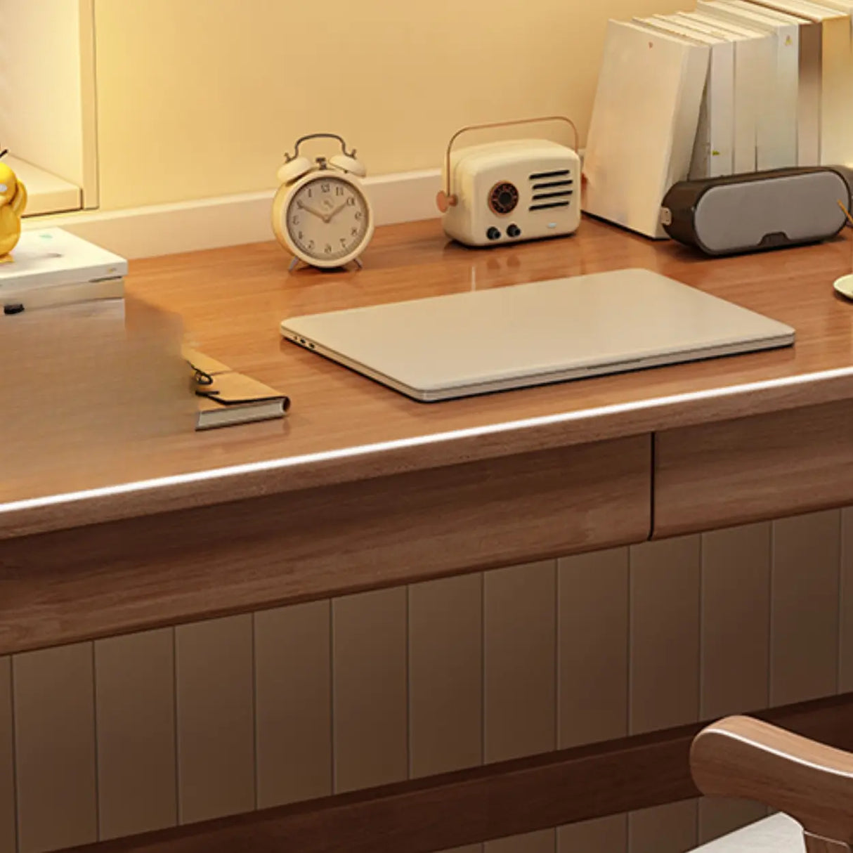 Nut-Brown Wooden Drawers Rectangular Computer Desk Image - 8