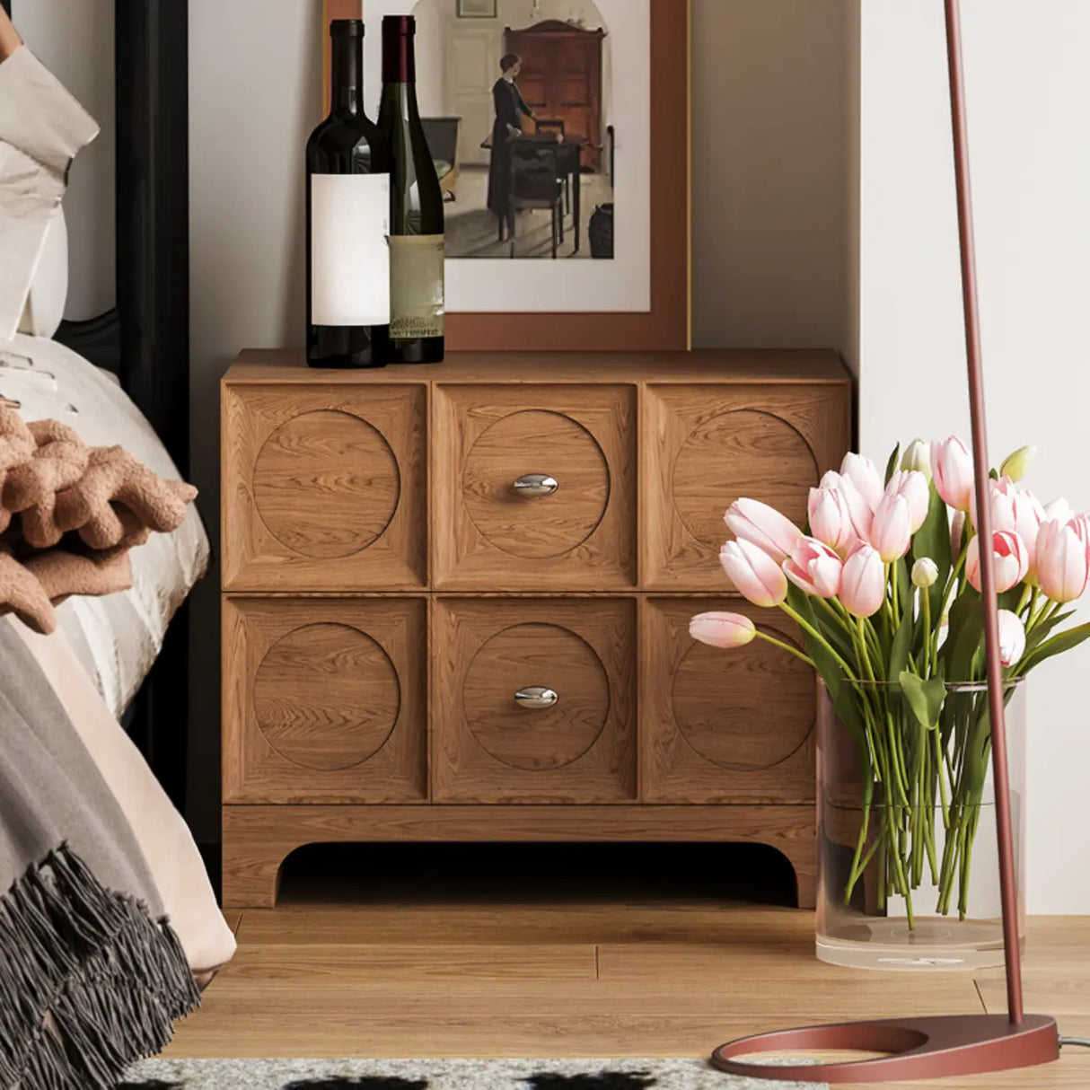 Oak 2-Drawer Storage Rectangular Wood Bedroom Nightstand Image - 1