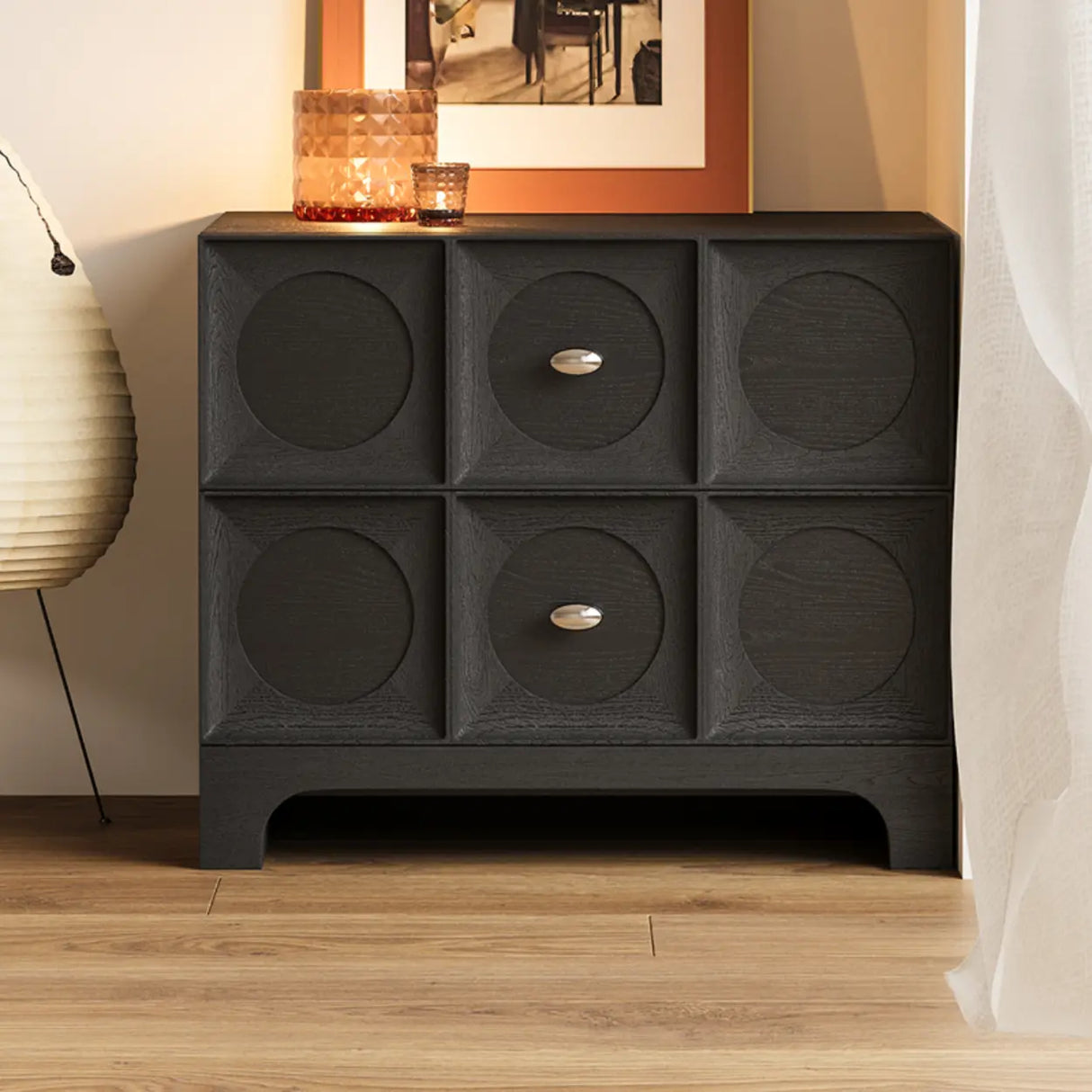 Oak 2-Drawer Storage Rectangular Wood Bedroom Nightstand Image - 6