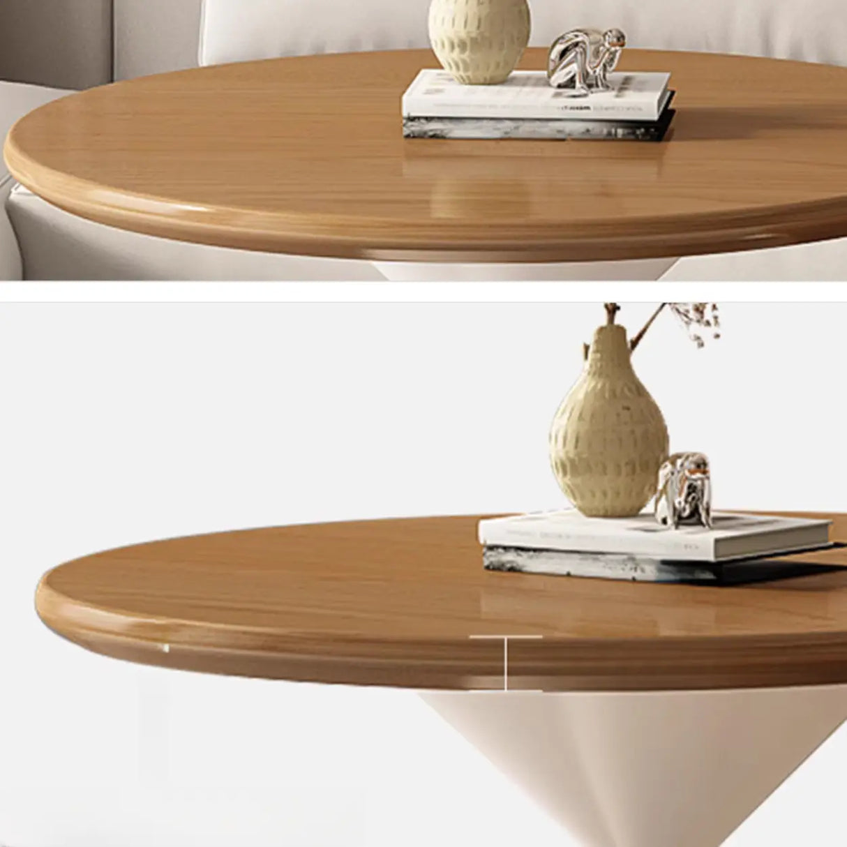 Oak Wood Orbicular Stone Nesting Small Coffee Table Image - 12