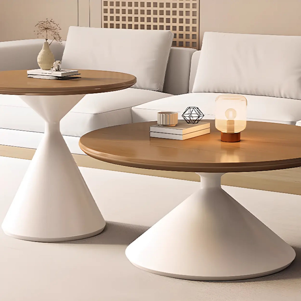 Oak Wood Orbicular Stone Nesting Small Coffee Table Image - 14